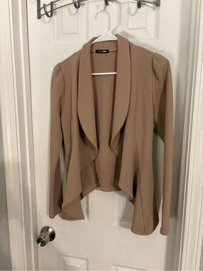 Fashion Nova Beige Open-Front Draped Blazer